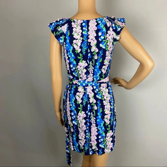 Lilly Pulitzer Womens XS Bluebell Print Dress Cap Sleeve Belted - Picture 3 of 8
